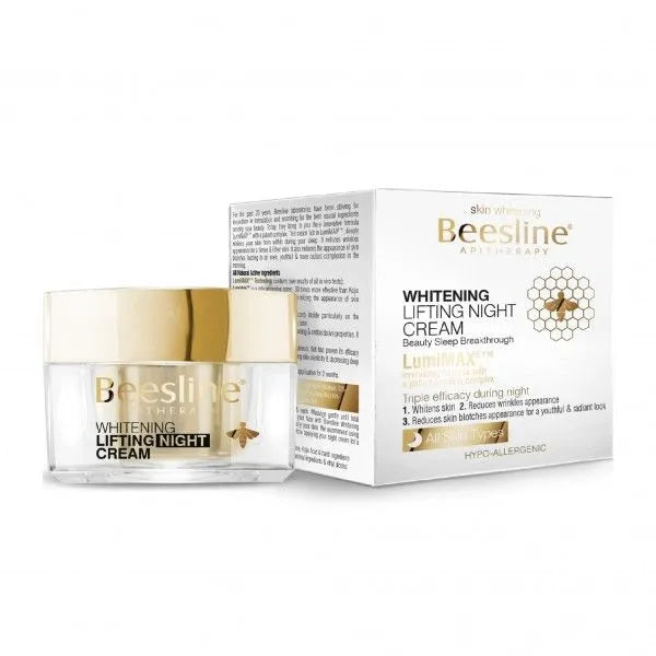 Beesline Whitening Lifting Night Cream with packaging on a white background