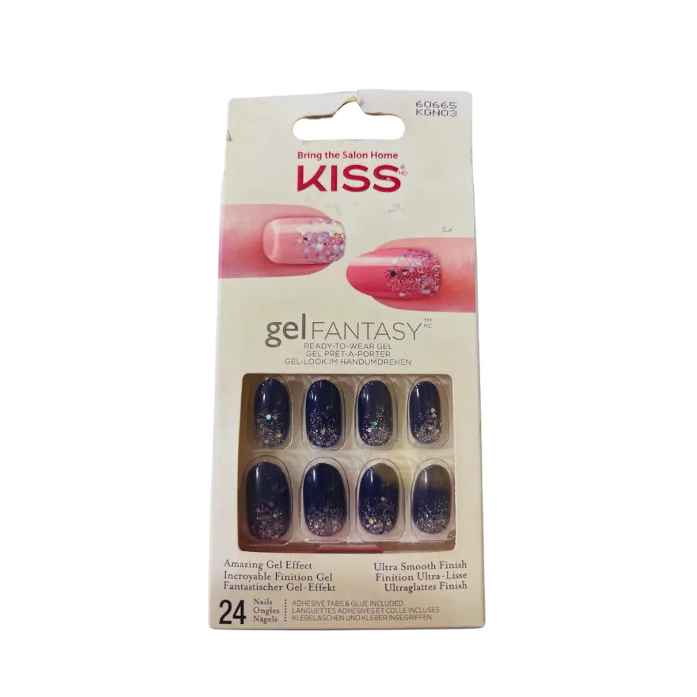 Kiss Gel Fantasy False Nails Night Blue Glitter