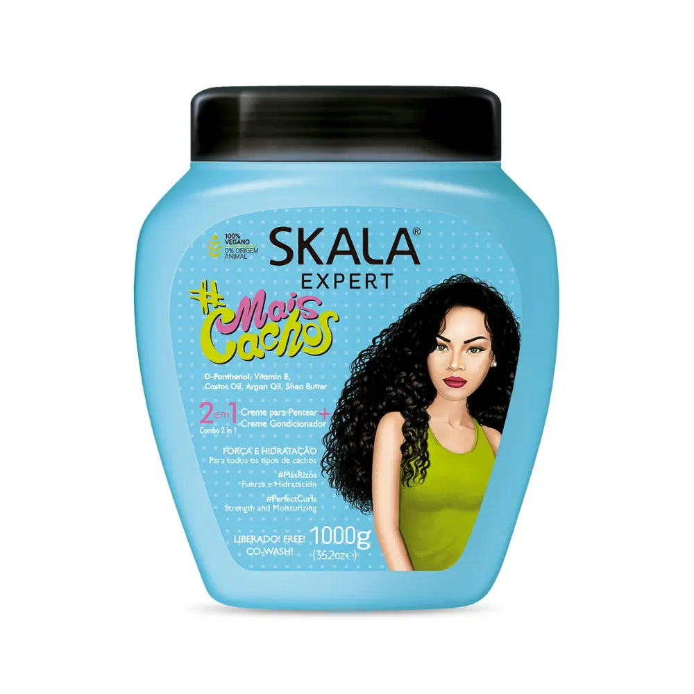 Skala Expert hair care product with a woman's face on the label

Skala Mais Cachos 2 in 1 Treatment Cream 1000g