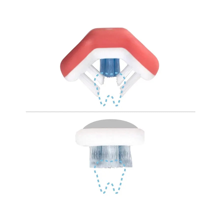 فرشاة أسنان للعناية بفم الأطفال الصغار بشعيرات زرقاء باللون الوردي